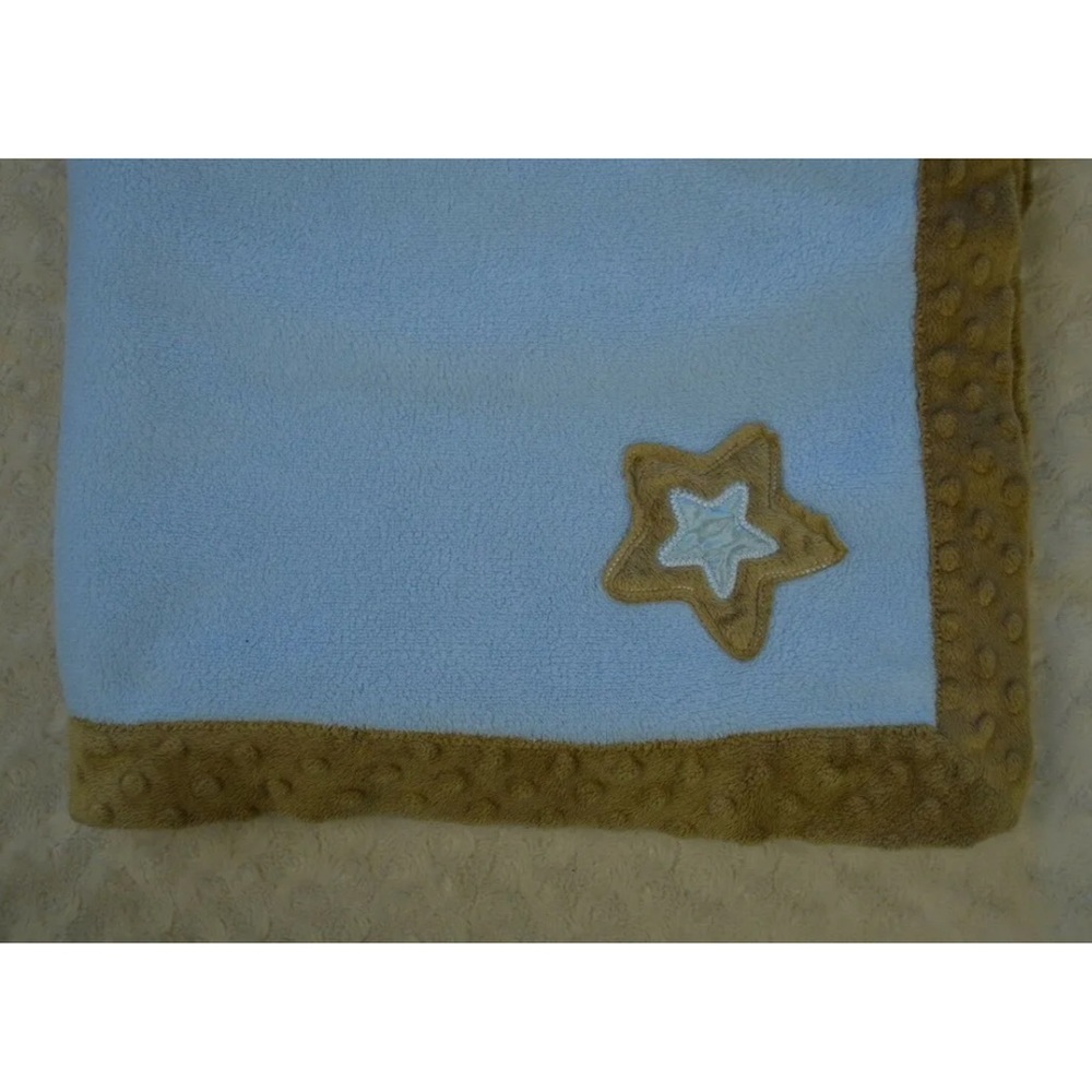 Baby Gear Star Baby Blanket Blue Tan Minky Dot Edge Trim Security Lovey